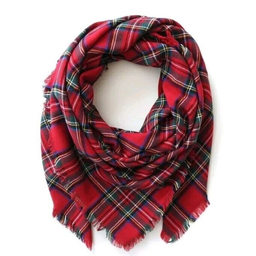 NEW GLORIA RINALDI TARTAN RED WOVEN SQUARE 60" OVERSIZE SCARF WRAP